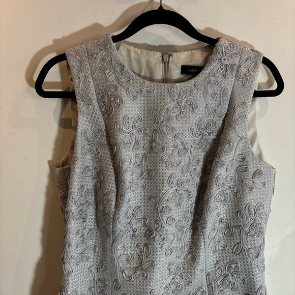 CARMEN MARC VALVOS SZ 6 Ribbon Floral Metallic Sparkly Lined  Knee Length Dress - Picture 3 of 11